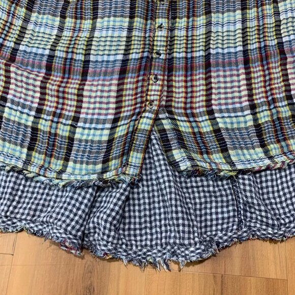FREE PEOPLE Come On Over Plaid Flannel Oversized Hi-Low Top Raw Hem - Picture 9 of 13